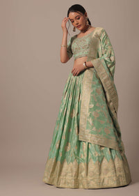 Green Banarasi Silk Lehenga Set