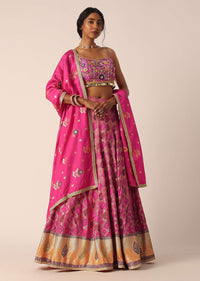 Pink Silk Lehenga Set With Printed Motifs