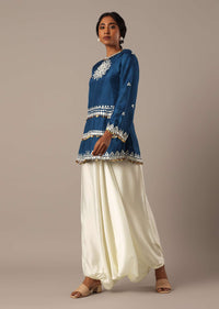 Blue Foil Mirror Worked Kurta And Dhoti Set