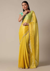 Glamorous Yellow Saree With Cutdana Scallop Border