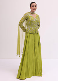 Mehendi Green Kurta Palazzo Set In Sequins