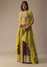 Green Silk Palazzo Set With Embroidered Top And Jacket