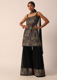 Black Chiffon Sharara Set With Sequin Work