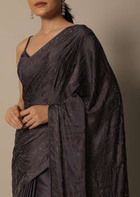Brown Satin Saree With Unstitched Blouse Piece