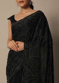 Timeless Black Satin Saree With Unstitched Blouse