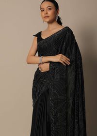 Timeless Black Satin Saree With Unstitched Blouse