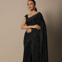 Timeless Black Satin Saree With Unstitched Blouse