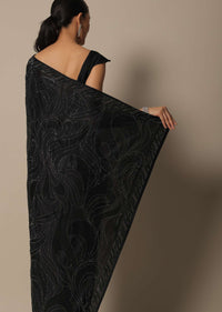 Timeless Black Satin Saree With Unstitched Blouse