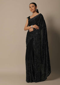 Timeless Black Satin Saree With Unstitched Blouse