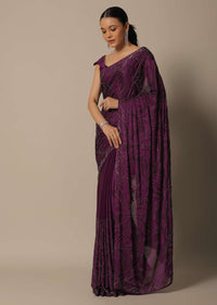 Beautiful Wine Satin Saree With Unstitched Blouse