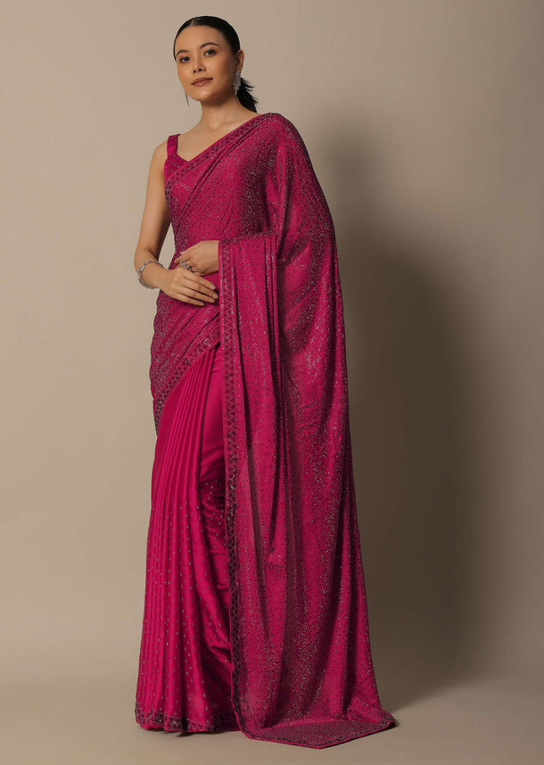 Royal Red Satin Saree With Unstitched Blouse