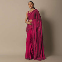 Royal Red Satin Saree With Unstitched Blouse