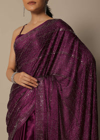 Pink Satin Saree With An Unstitched Blouse Piece