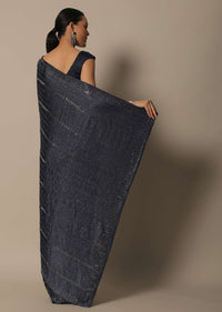 Elegant Grey Satin Saree With An Unstitched Blouse Fabric