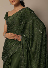 Mesmerizing Mehendi Green Saree With Unstitched Blouse