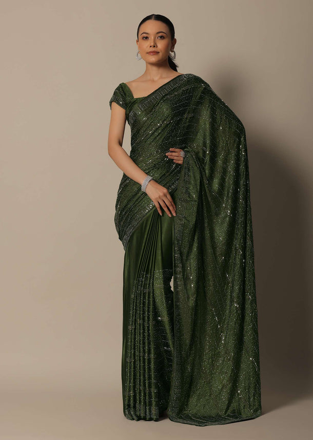 Mesmerizing Mehendi Green Saree With Unstitched Blouse