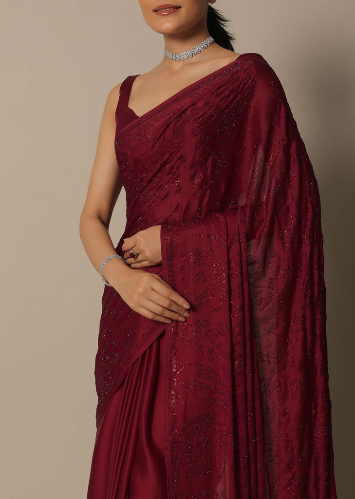 Ravishing Red And Maroon Saree With Unstitched Blouse