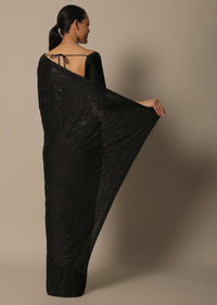 Black Swarovski Stone Studded Saree With Unstitched Blouse