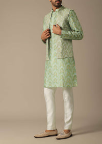 Vibrant Green Print Jacket Kurta Set