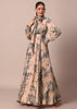 Peach Crepe Printed Indo Gown With Embroidered Sleeves