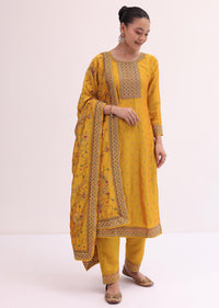 Amber Yellow Silk Kurta Pant Set