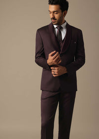 Purple Tuxedo With Intricate Cut Work