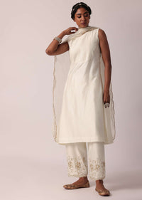 White Cotton Palazzo Set With A-Line Kurta