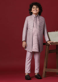 Regal Purple Silk Sherwani Set For Boys