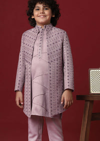 Regal Purple Silk Sherwani Set For Boys