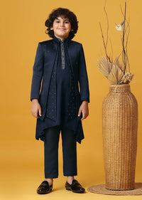 Classic Blue Silk Sherwani Set For Boys