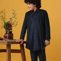 Royal Blue Silk Sherwani Set For Boys