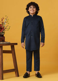 Royal Blue Silk Sherwani Set For Boys