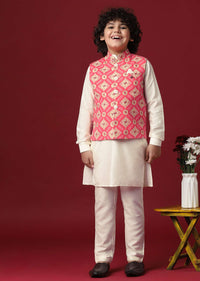 Charming Pink Jacket Kurta Set for Boys