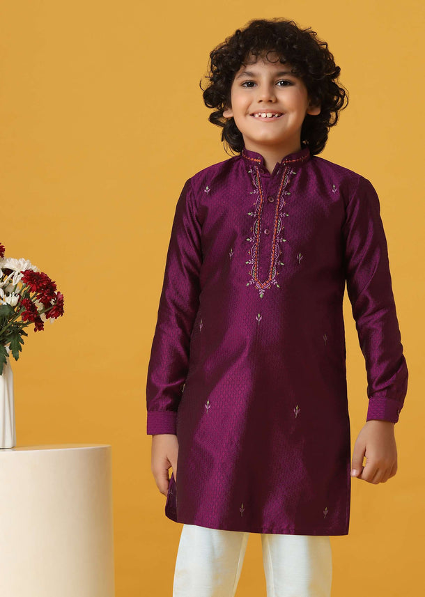 Classic Red Silk Kurta Set For Boys