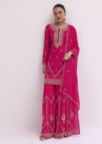 Crismon Red Chanderi Kurta Palazzo Set