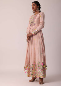 Pink Anarkali Set With Mirror Work Embroidery