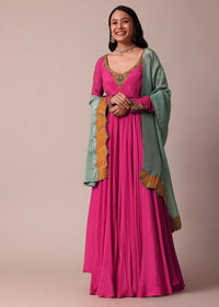 Pink Chiffon Anarkali With Dupatta