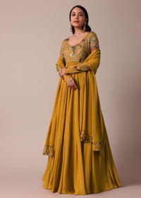 Yellow Embroidered Anarkali Set With Sequin Work