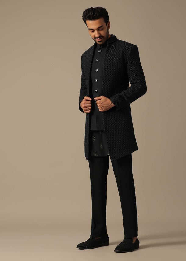 Black Indowestern Set For Grooms