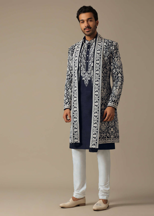 Elegant Blue Groom's Indowestern Ensemble