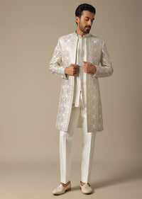 Elegant White Silk Indowestern Set