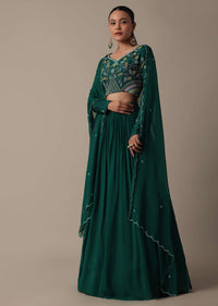 Elegant Green Silk Lehenga Choli Set