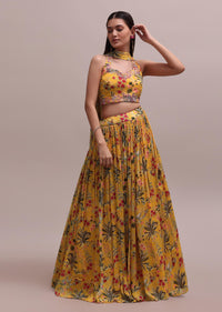 Chiffon Yellow Printed Lehenga Set With Intricately Embroidered Choli And A Dupatta