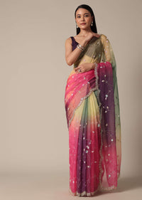 Enchanting Pink Saree With Cutdana Floral Jaal Work