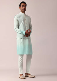 Stylish Blue Silk Jacket Kurta Set For Men