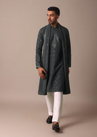 Grey Silk Sequin Embroidered Kurta Set With Dupatta