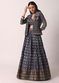 Blue Lehenga Set With Printed Jacket