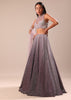 Purple Ombre Sequin Lehenga With Ruched Halter Blouse