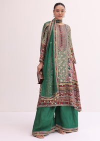 Green Multicoloured Kurta Palazzo Set