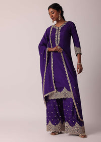 Purple Silk Embroidered Palazzo Set With Sequin Work